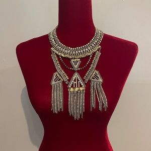 Zara Medallion Tribal Bib Statement Silver Necklace